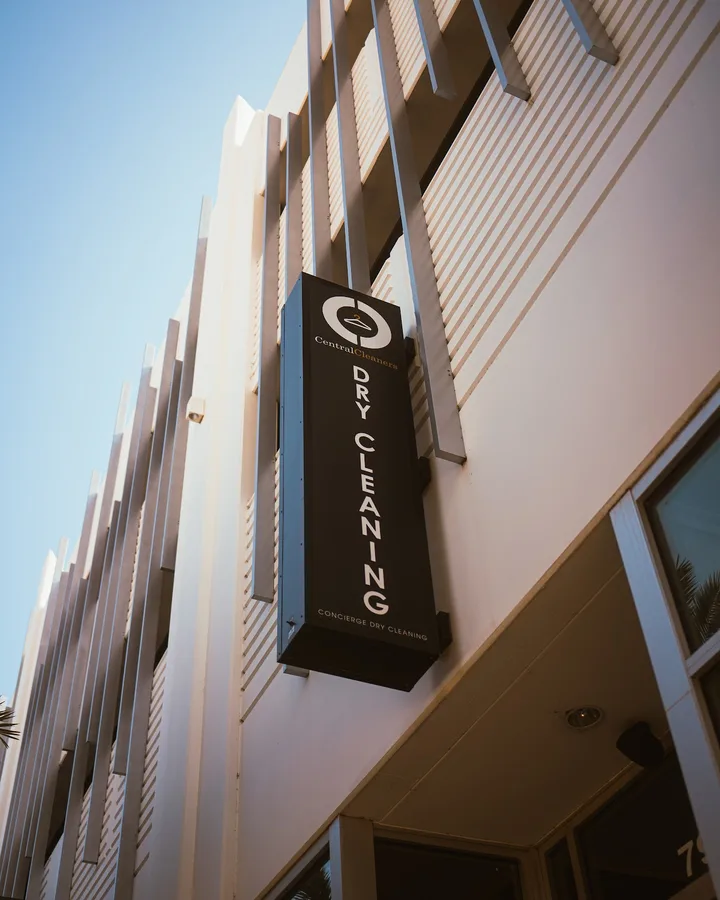 Exterior sign at Central Cleaners on Central Avenue